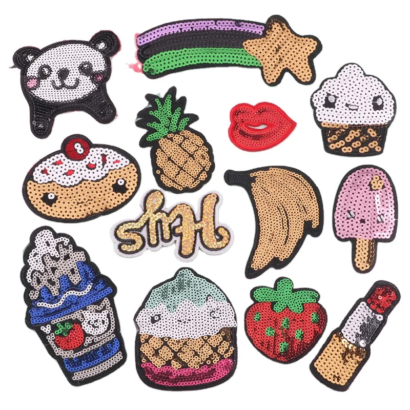 Custom iron on computer embroidery towel cute applique cartoon sequin patches for clothing rhinestone patch
