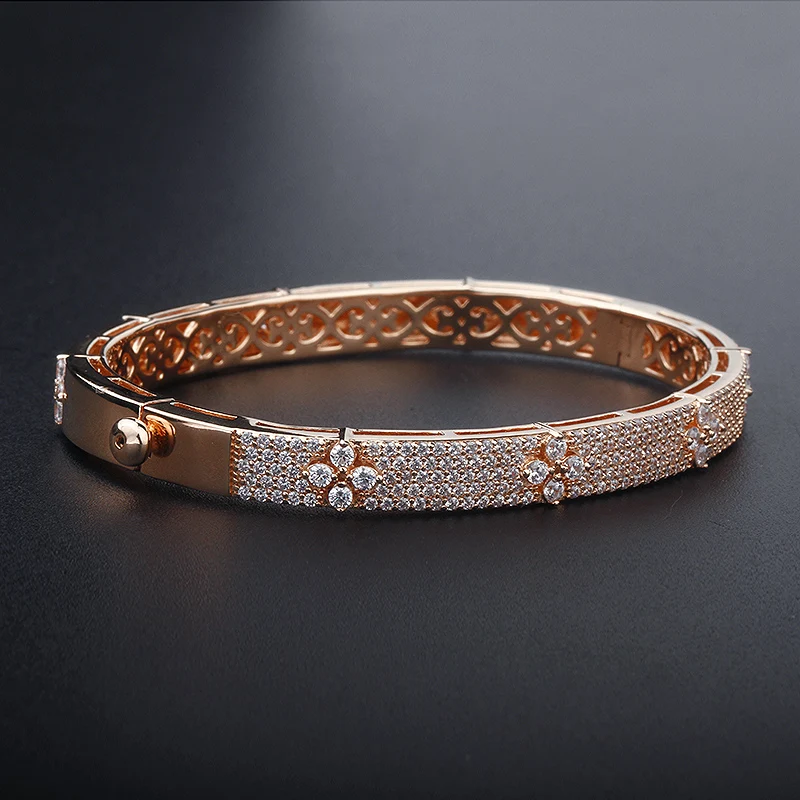 fine jewelry silver brand bracelet 925 sterling bangles width full diamond cz gold plated cubic zircon trend bangle for girls