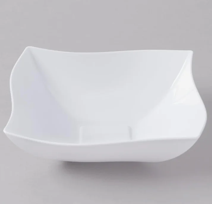Elegant Wave Shaped Square Hard Plastic Reusable Serving Bowls/Plastic Serving Dishes/Plastic Salad Bowls - White - 32oz