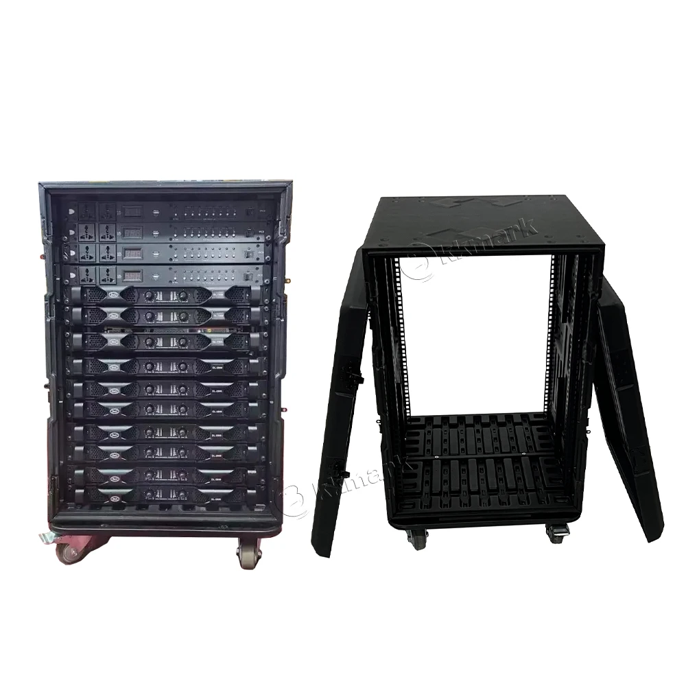 kkmark Quick shipment portable detachable High hardness 8U 12U 14U 16U 528mm depth Plastic PE  HDPE amplifier Rack flight case