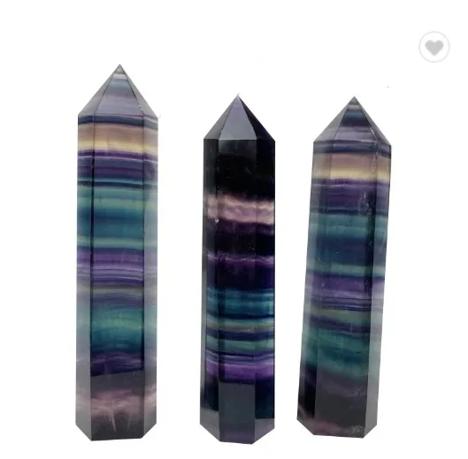 Wholesale Rainbow Fluorite Crystal Wand Natural Healing Crystal Point Tower
