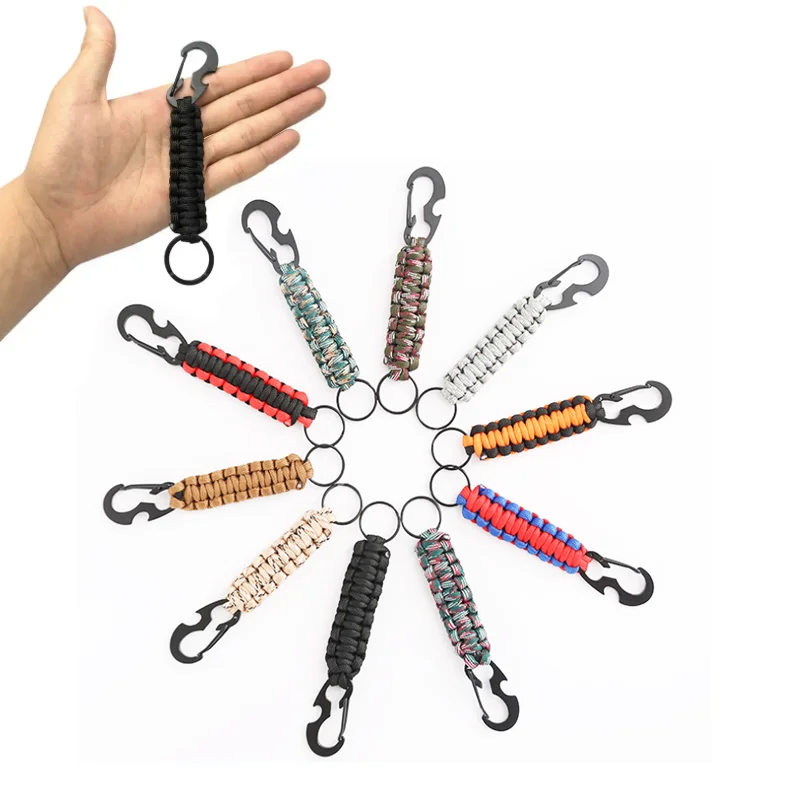 Outdoor Mountaineering Paracord Hand-woven Key Hook Kettle Eagle Button Key Chain for Hiking Camping
