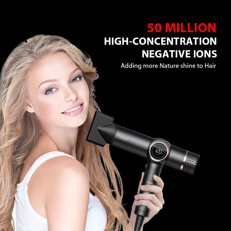 customized Negative Ionic Blow Dryer 120000 RPM High-Speed Brushless Motor for Fast Drying Low Noise LCD Display Hair Dryer