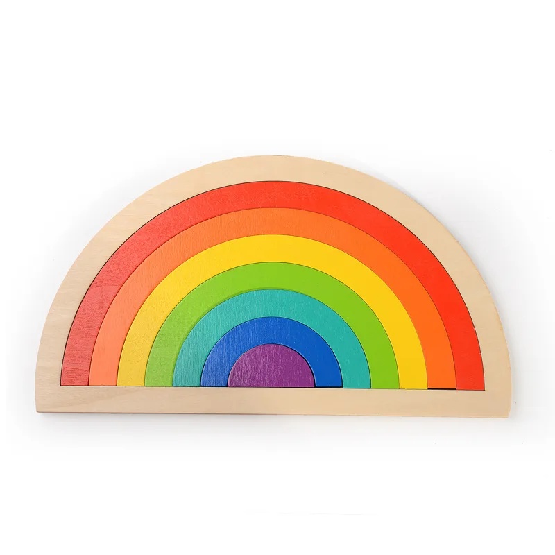 Rainbow Arch Bridge Thicken Half Moon Early Childhood Education Fighting Creative Round Building Wooden Jigsaw Toys