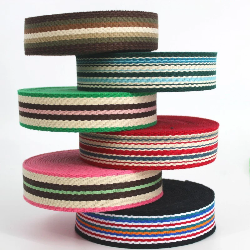 REWIN 2.5mm Thick Garment Accessories Colorful Striped Woven Pattern 100% Cotton Webbing 38mm