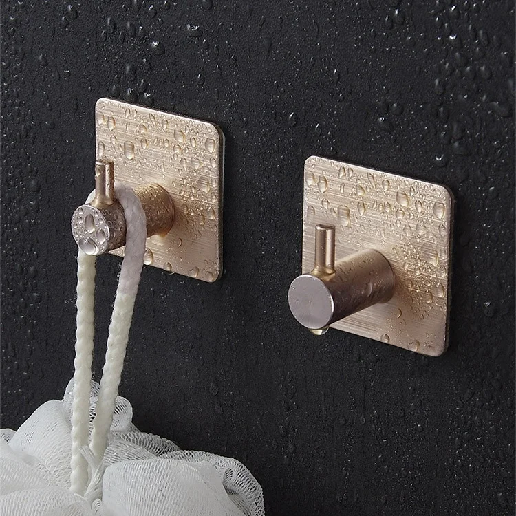 HOT Gold black colorful aluminum no drill removable traceless self adhesive hook 4pack 3M sticker hanger Wall strong hook