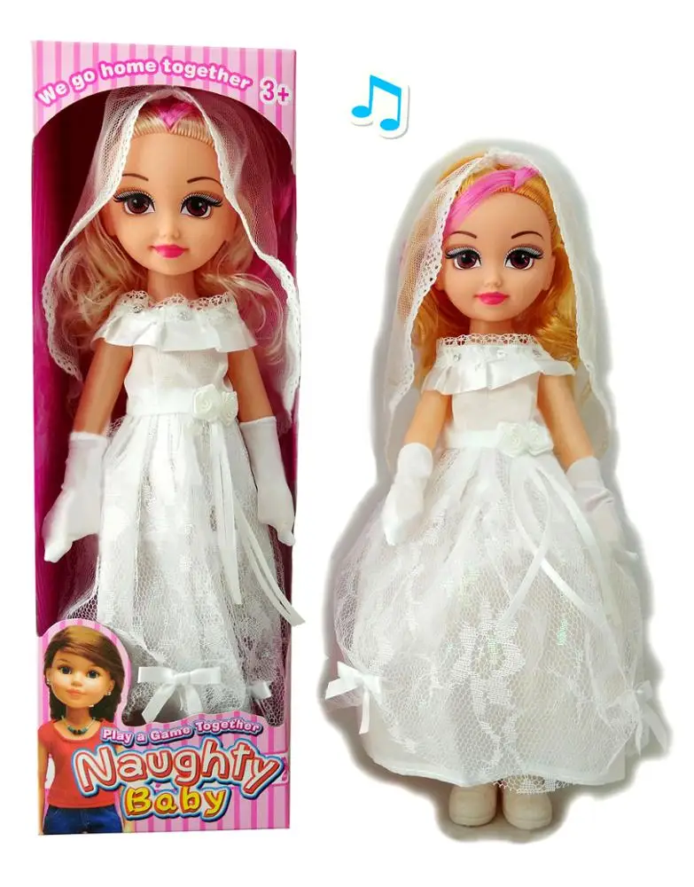 Baby plastic beautiful 14 inch wedding dress fashion dolls with music