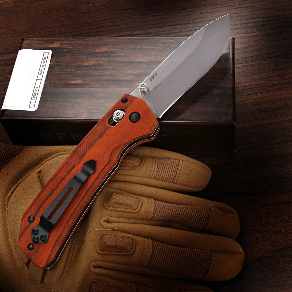 7.9 Inches Factory Wholesale BM15060-2 Pocket Knife CNC Wood Handle Camping Knives Outdoor Tactical Folding EDC Tool