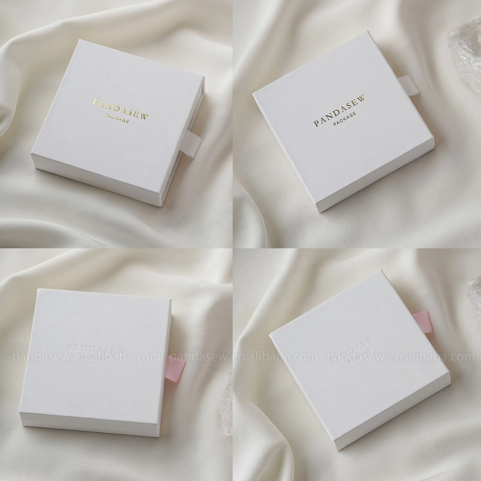 PandaSew Luxury Custom Logo Paper Jewelry Packaging Gift Drawer Box for Pendant with Microfiber Jewelry Pouch Insert Pad