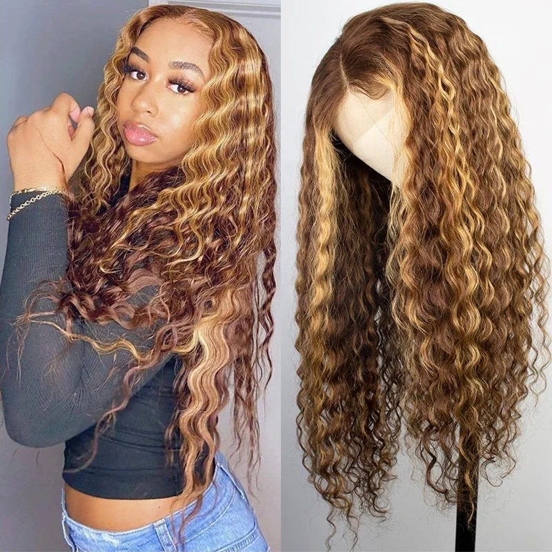 Wholesale Honey Blonde Curly Human Hair Wig HD Lace Front Wig Highlighted Human Hair Full Lace Wigs for Black Women