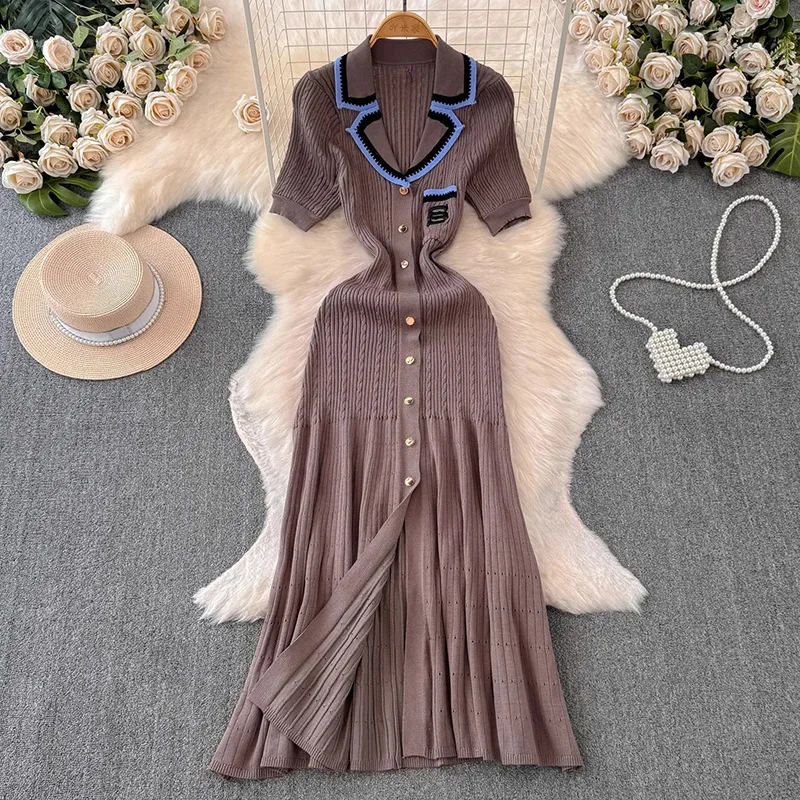 2024 New Embroidered Knitted Dress Slimming Fashion Sexy Long Dress