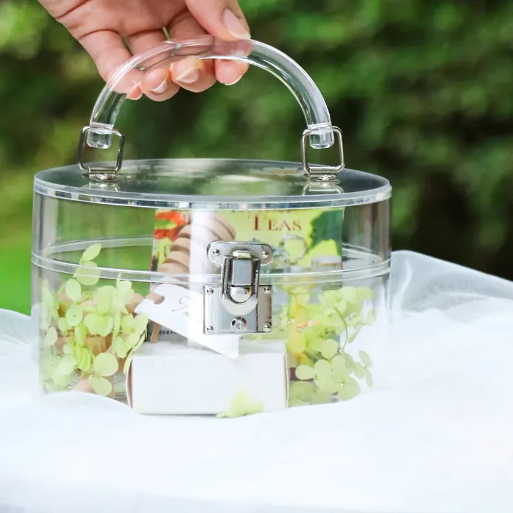 Transparent Round Acrylic Gift Box Rose Bouquet Clear Wrapping Box Candy Souvenir Case for Birthday
