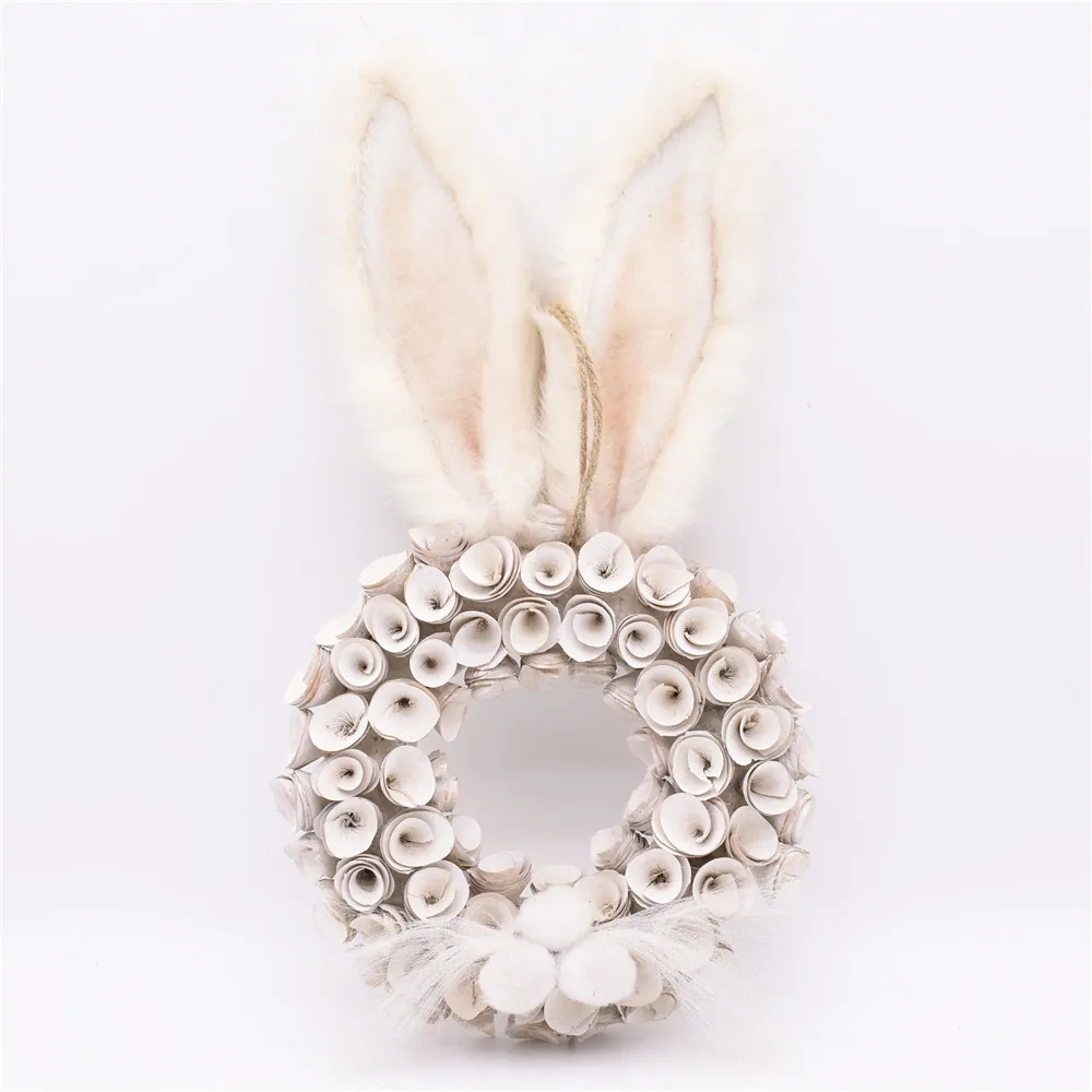 GY BSCI Easter Decoration Supplier Spring Wooden Curl Rabbit Easter Bunny Wreath Decoration