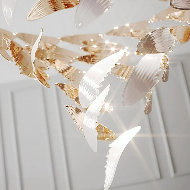 Custom popular style hotel art large feather chandelier for staircase long villa hanging light