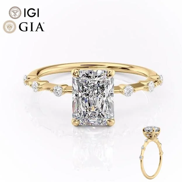 Factory Custom Gia Igi Certified Vvs Cvd Lab Grown Created Diamond 10k 14k 18k Gold Radiant Cut Engagement Ring 1 2 3 Ct Carat