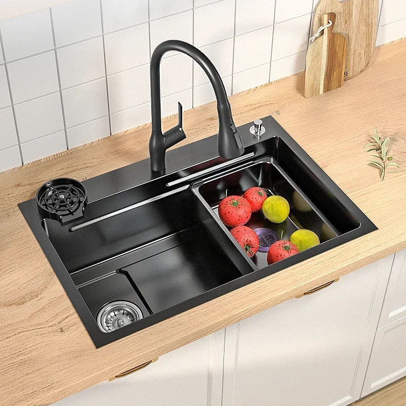 Multifunction Kitchen Sink Stainless Steel For Kitchen Smart Large Single Dishwasher Washbasin Black Kitchen Accessories