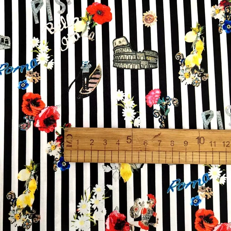 YH8-129 Hot Sale Strip Flower Dessigned Lining European and American style Digital Printing Satin lnterlinings