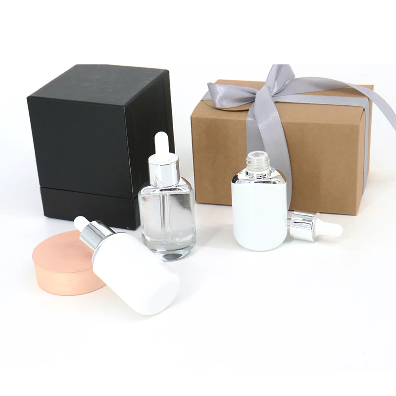 30ml 50ml Oval Shaped Cosmetic Skincare Serum Opal White Ceramic Glass Dropper Bottle White Porcelain Printed Oil Dropper Bottle