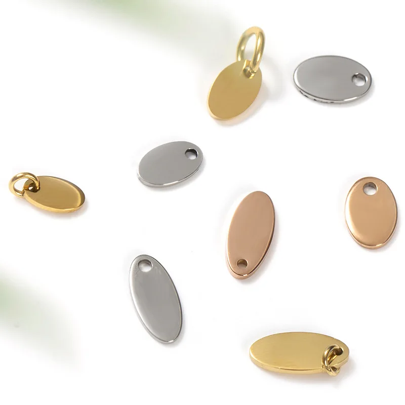 High Polished Stainless Steel Oval Blank Brand Metal Label Charm Tag For DIY Handmade Jewelry Accessories