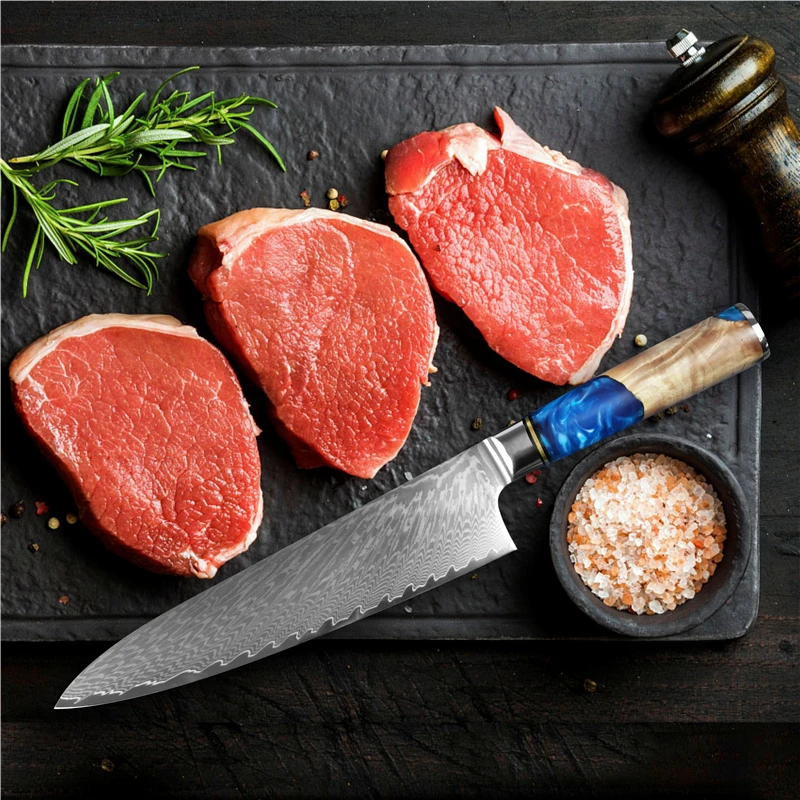 
Dropshipping Hot Selling 67 Layers Damascus Steel Kitchen Chef santoku slicing bread cleaver butcher utility paring Knife Set 