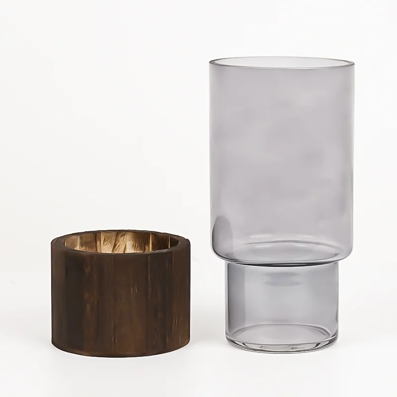 Handmade custom flower glass tabletop cylinder vase gray luxury crystal glasses italian style