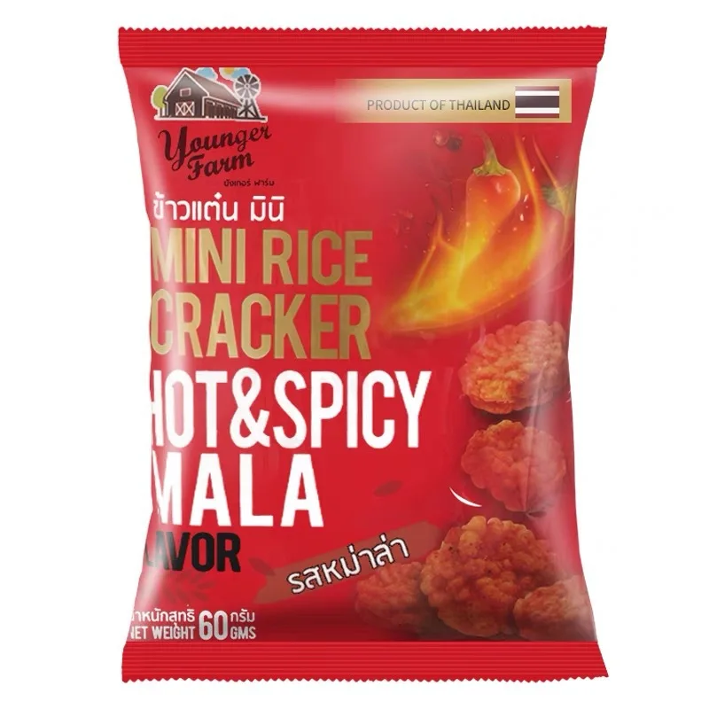 Specialty Asian Snacks 60g Crispy Rice Crackers Casual Cereal Snacks Salty Spicy Taste Soft Texture Imported Food Bag