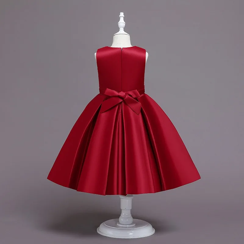 100-150 girl birthday dresses flower embroider elegant sleeveless zipper teenage 6-11T formal style children dresses girl party