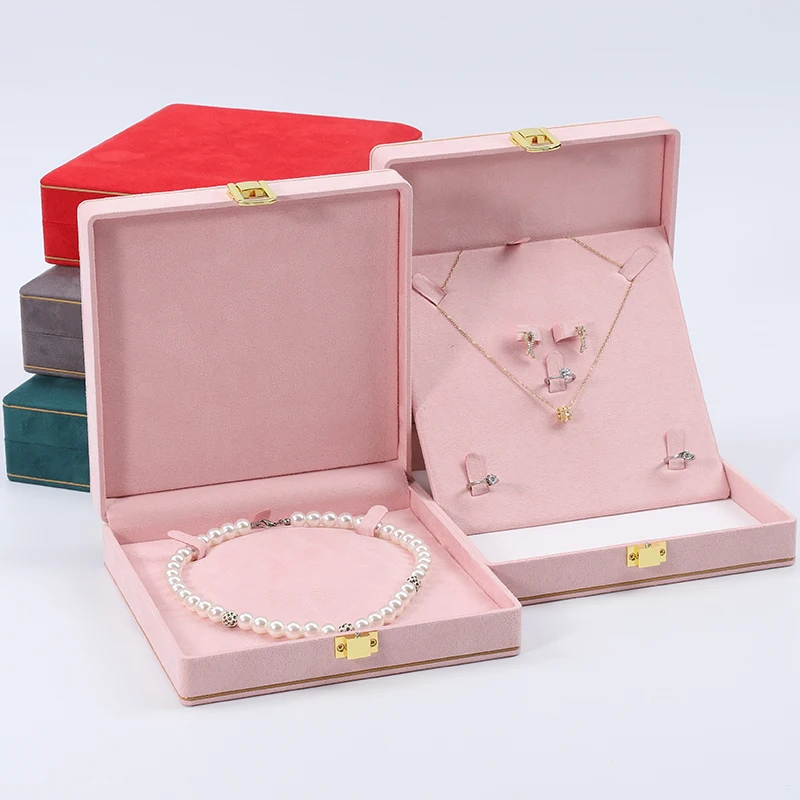 Han Hong Custom custom logo Wholesale jewelry packaging box Luxury velvet pearl necklace set Earrings necklace ring jewelry box