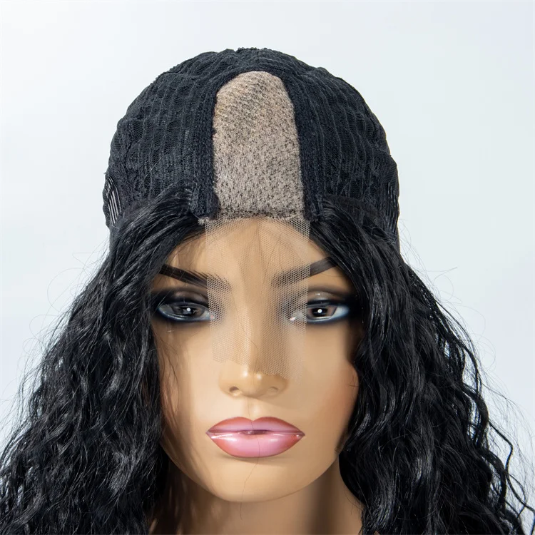 New Temperature Fiber long Curly Synthetic Wigs Natural Looking  Black water wave lace front wig for black Women