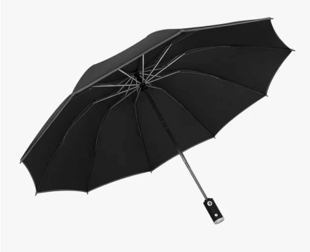 Automatic Open Close Reverse LED Umbrellawith Reflective Strip 3-folding Business Reverse Umbrella With Light