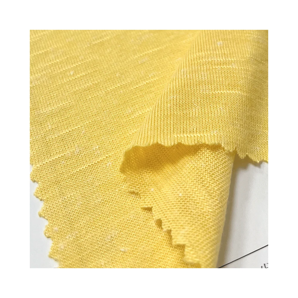 170gsm Polyester Linen Slub Snow White Dot Jersey Fabric 93% Polyester 7% Linen Soft Breathable Single Plain Jersey Fabric