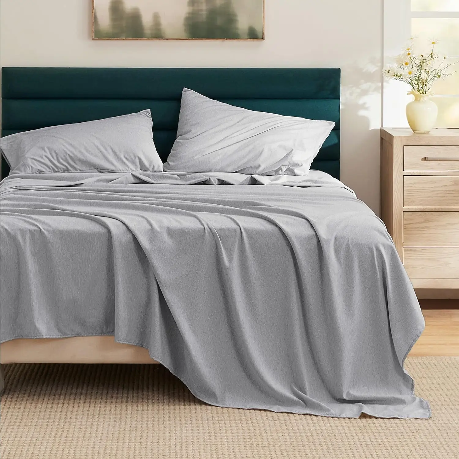 Luxury Cationic Dyed Bed Sheets Bedding Sheet Set and Pillowcases Breathable Sheet Set with Deep Pocket