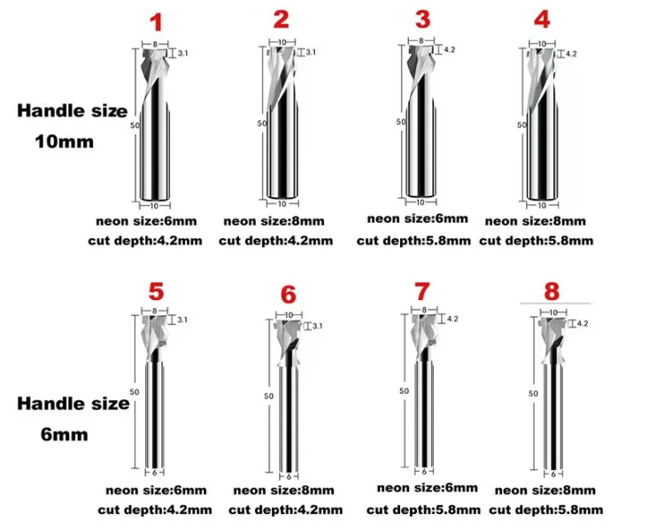 WEIX custom cnc 6mm 8mm neon sign end mill CNC router bit led flex dedicated milling cutter for acrylic neon light
