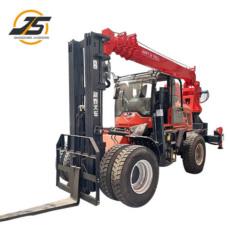 Fully hydraulic hinged lifting and unloading forklift with truck crane