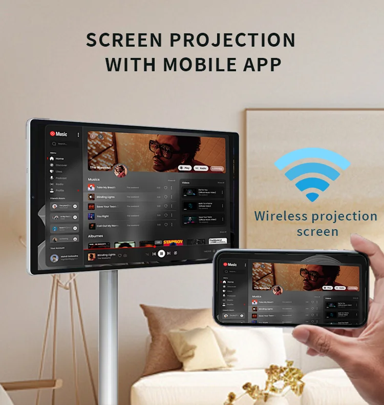 21.5 Inch Battery-power Android Stand Tv In-cell Touch Screen Gym Gaming Live Room Smart Tv Outdoor Live Equipment