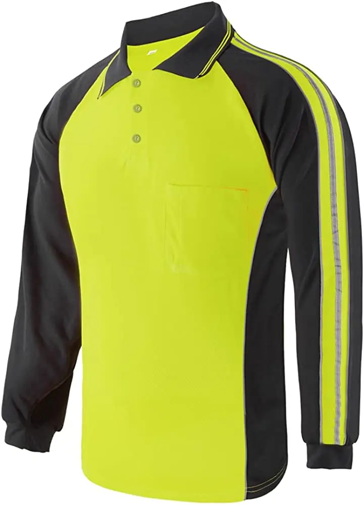 Custom Safety Construction Shirt High Visibility Long Sleeve Tshirt Reflective Work Polo T Shirts For Men Hi Vis Wear