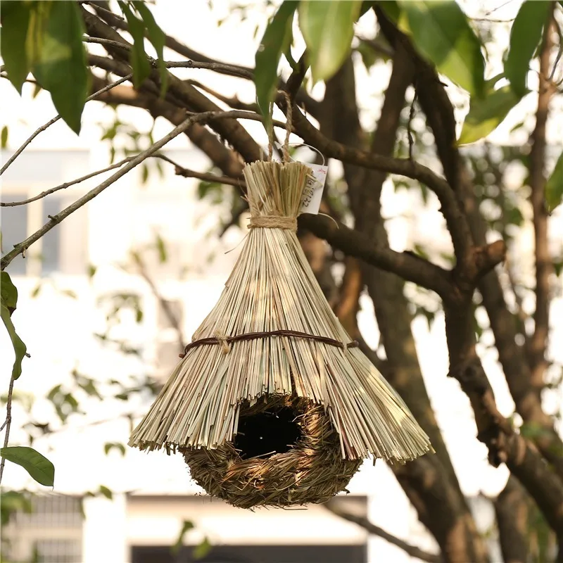 Pet Hanging Birds Nest Outdoor Hand-Weaved Decorative Bird House Bird Cage Shelter for Home Garden Decoration Pet Supplies