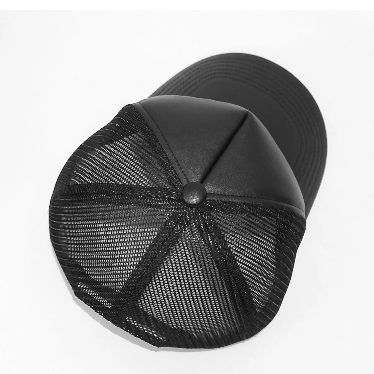 HN0001 Custom Logo Plain Black Trucker Hats Casquette Gorras Sport Veracap Truck Mesh Leather Black Mens Trucker Caps