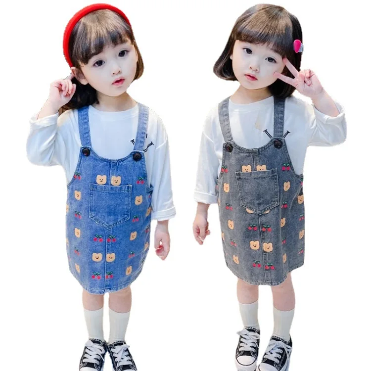 
Wholesale Kids Sweet Summer Outfits Suspender Skirt Denim Overalls for Little Girls 