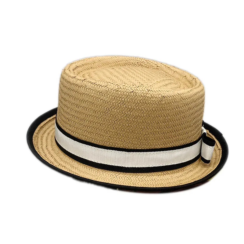Wholesale chic women ladies paper Straw fedora jazz pork pie boater Hat beach UV protection sun hats with bowknot