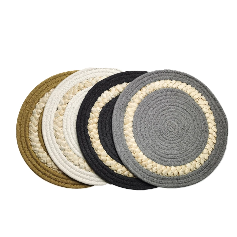 Modern nordic new style natural placemats set of 4 sizes custom table mat corn husk and cotton woven placemats