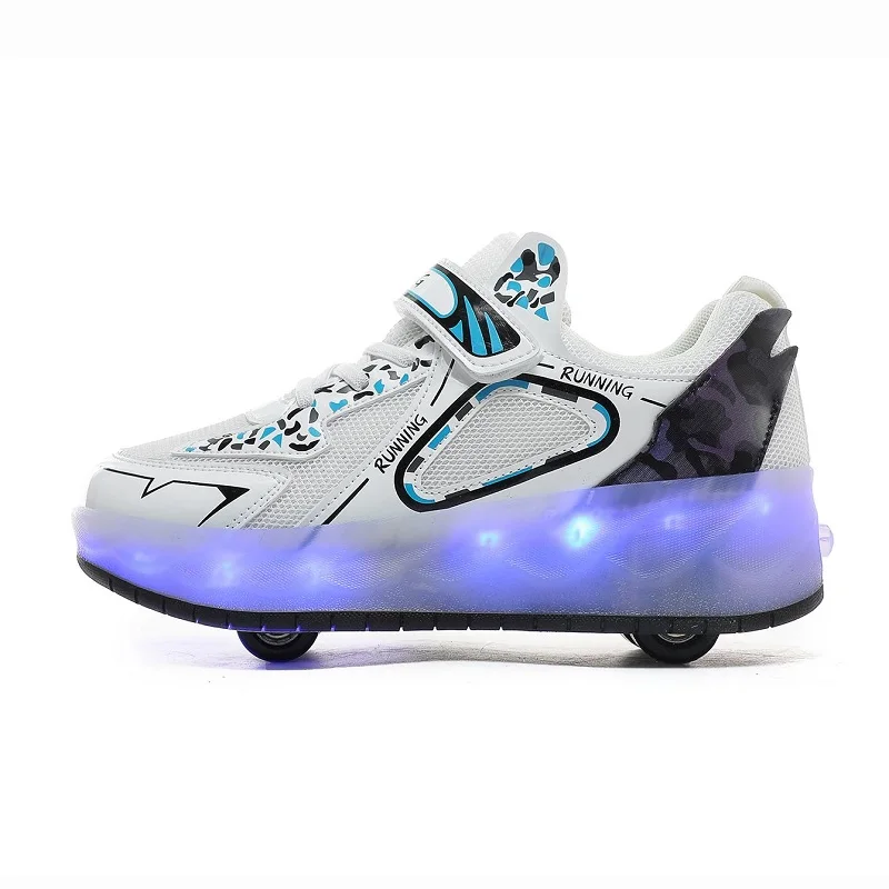 Detachable wheels LED light kids casual skateboarding shoes children boys sneakers girls roller skates shoes with 4 wheels