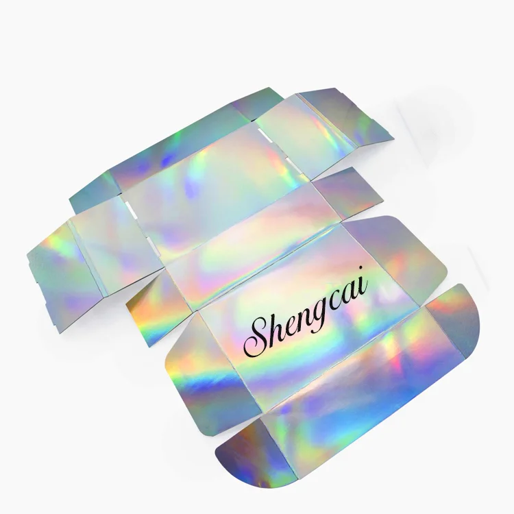 Luxury Custom Logo Printing Rainbow Neon Iridescent Mailing Boxes Holographic cosmetic Shipping Packaging Box
