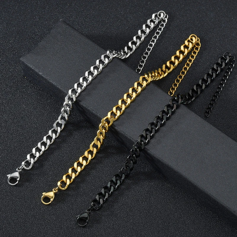 Minimalist 18K Gold Plated IP Plating  Link Chain Bracelet  Stainless Steel 3mm 5mm 7mm Cuban Chain Bracelets For Women