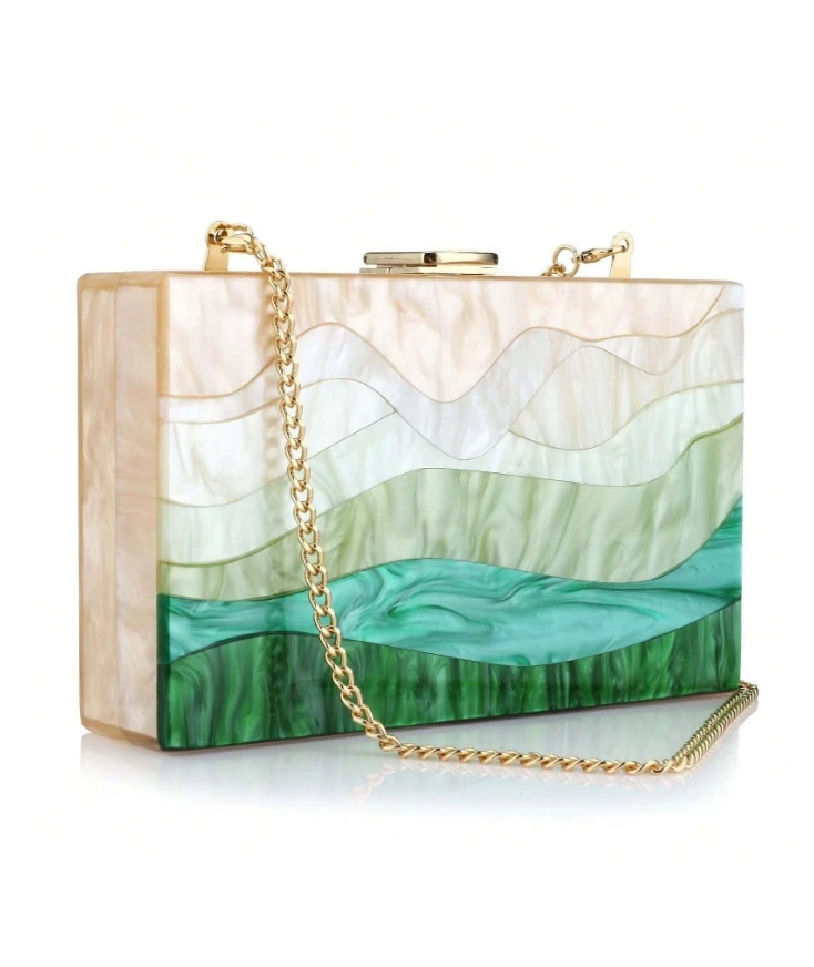 Acrylic Clutch Purses For Women Gradient Green Patterns Box Clutch For Party Banquet Evening Crossbody Handbag