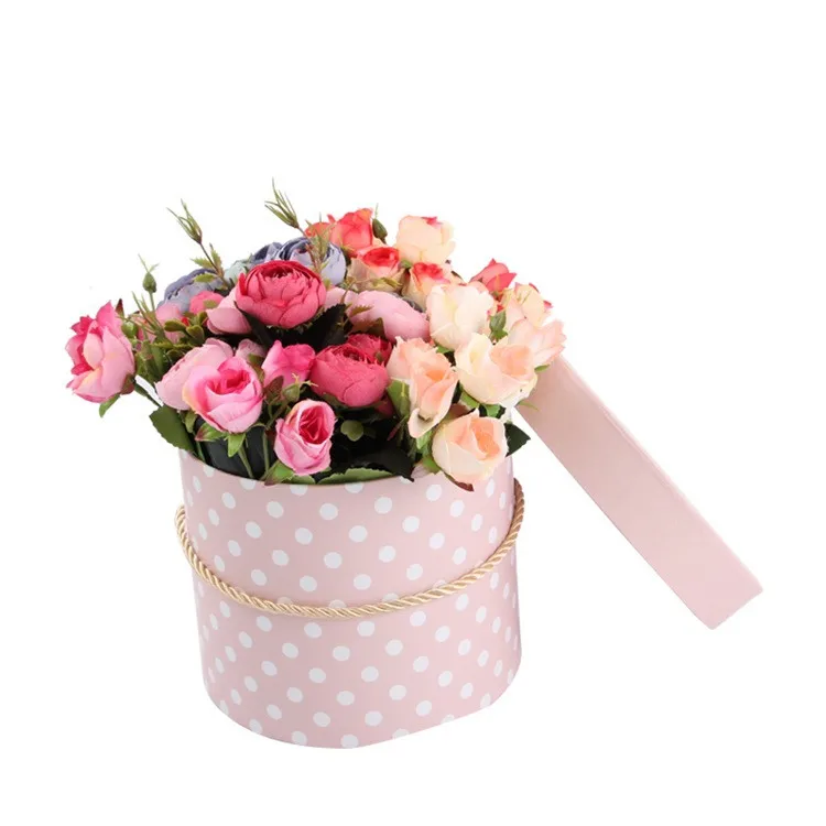 New design beautiful color preserved flowers gift box polka dots flower box