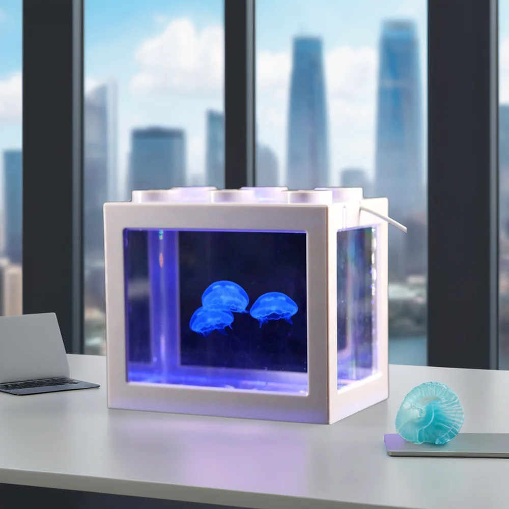 Modern design acrylic aquarium jellyfish tank high quality medium size aquarium with power adapter for home use