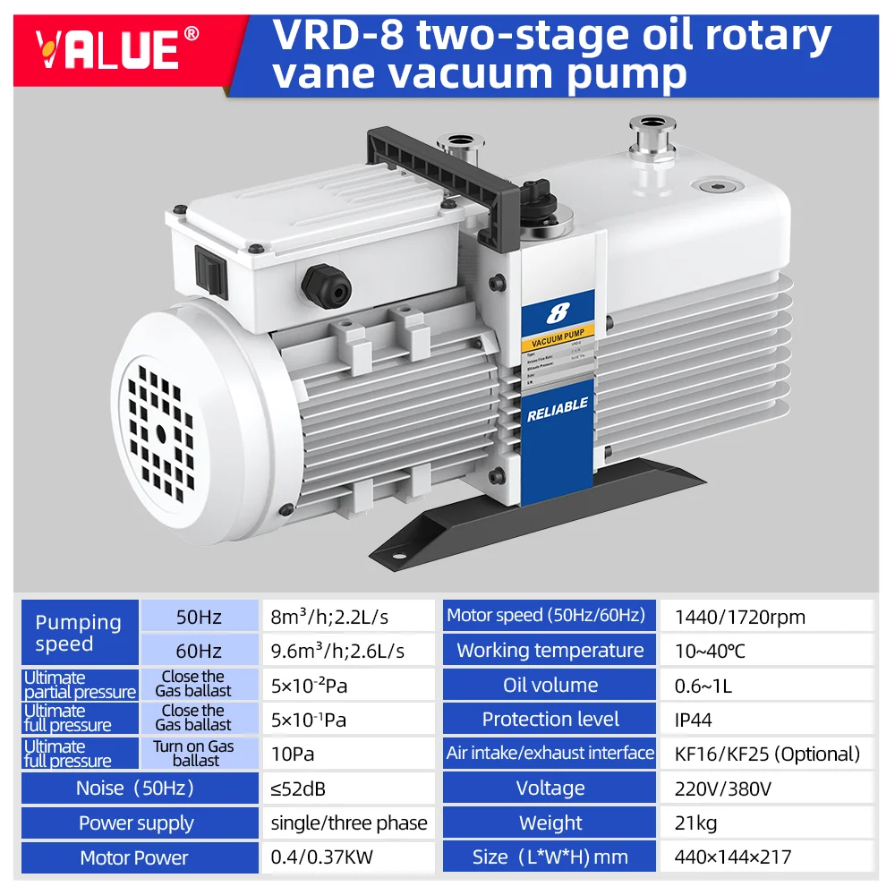 High Vacuum 8m3/h 220V/380V Two Stage Sliding Rotary Vane Vacuum Pump Corrosion Resistant Pump