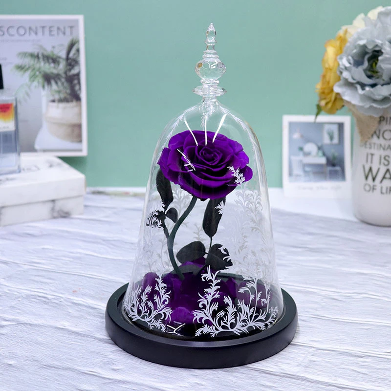 Factory supply enhanced rose beauty and the beast rose in glass dome best price
