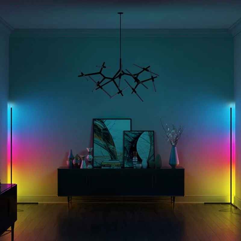 Smart App led corner lamp led black floor lamp modern RGB dream color ambient light for bedroom living room hotel